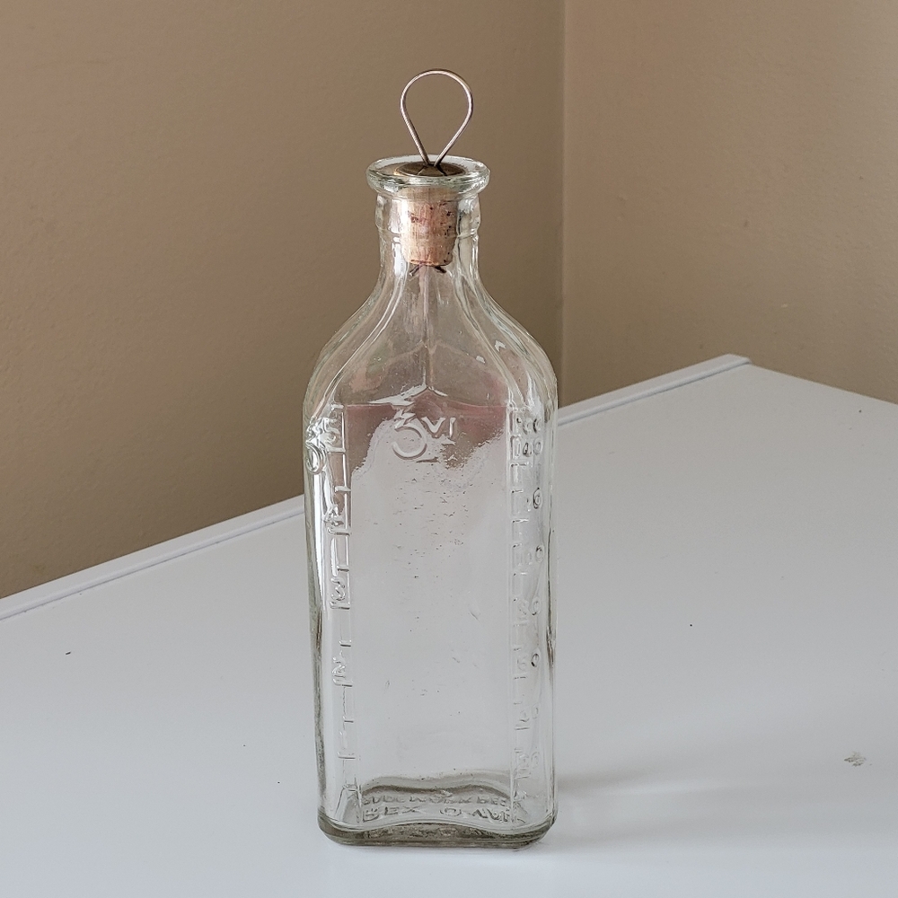 Vintage Antique Rex Oval Clear Glass Prescription Bottle with Cork Stopper